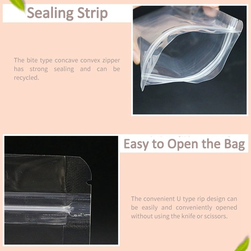 MX-010 100Pcs 18x26cm+4cm Clear Zipper Stand Up Bag 16C Snack Food Tea Packing Pouches (No FDA, BPA-Free)