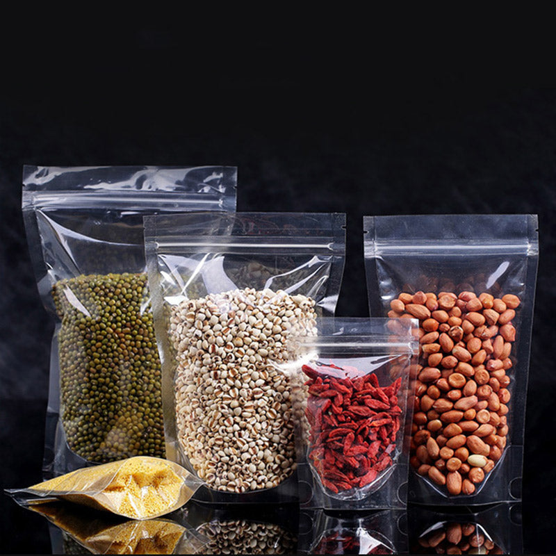 MX-010 100Pcs 18x26cm+4cm Clear Zipper Stand Up Bag 16C Snack Food Tea Packing Pouches (No FDA, BPA-Free)