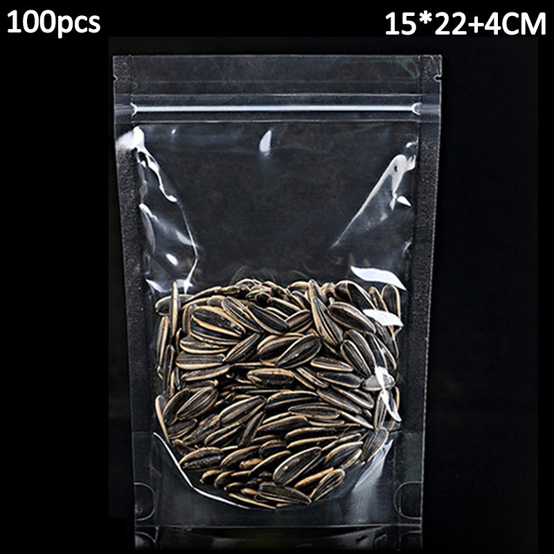 MX-010 100Pcs 15x22cm+4cm 16C Clear Bags Stand Up Sealing Strip Food Storage Pouches (BPA-free, No FDA Certification)