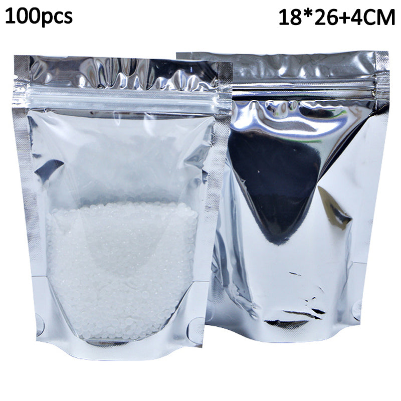 MX-009 100Pcs 18x26cm+4cm Zipper Lock Bag 16C Reusable Aluminium Foil Stand Up Pouches (BPA-free, No FDA Certification)