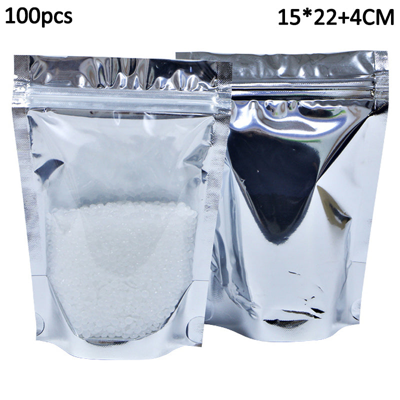 MX-009 100Pcs 15x22cm+4cm Storage Bags 16C Aluminium Foil Zipper Lock Pouch with Clear Front Window (BPA-free, No FDA Certification)