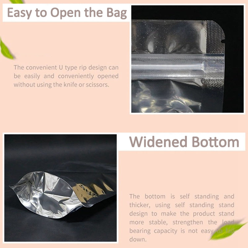 MX-009 100Pcs 15x22cm+4cm Storage Bags 16C Aluminium Foil Zipper Lock Pouch with Clear Front Window (BPA-free, No FDA Certification)