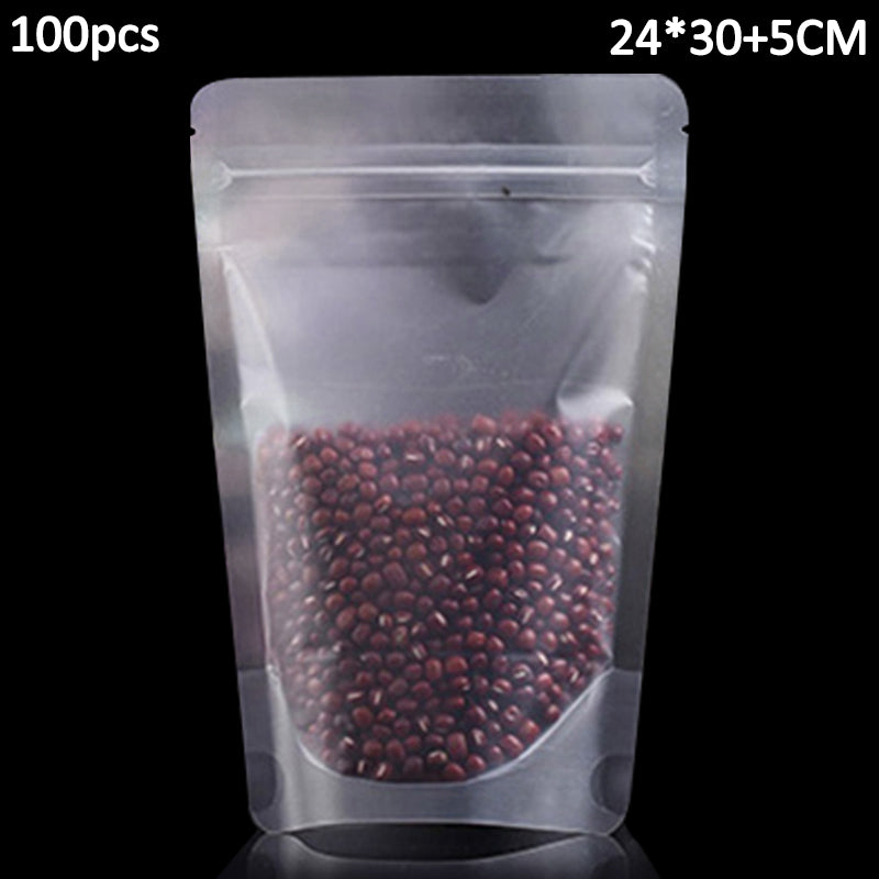 MX-008 100Pcs Stand Up 24x30cm+5cm Pouch Bags 20C Matte Resealable Bags Food Storage (No FDA, BPA-Free)