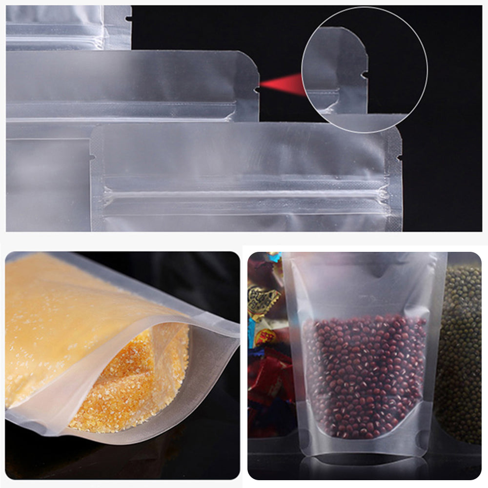 MX-008 100Pcs Stand Up 24x30cm+5cm Pouch Bags 20C Matte Resealable Bags Food Storage (No FDA, BPA-Free)