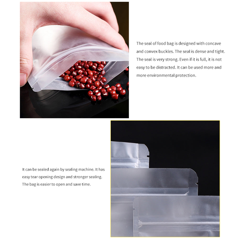 MX-008 100Pcs Stand Up 24x30cm+5cm Pouch Bags 20C Matte Resealable Bags Food Storage (No FDA, BPA-Free)