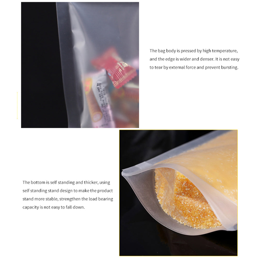 MX-008 100Pcs Stand Up 24x30cm+5cm Pouch Bags 20C Matte Resealable Bags Food Storage (No FDA, BPA-Free)