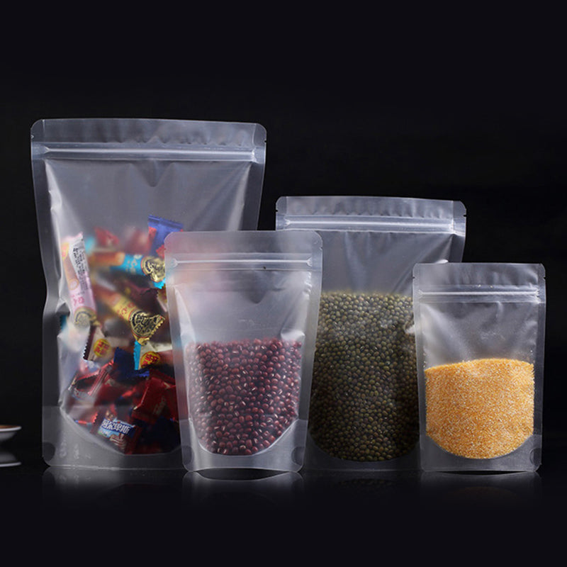 MX-008 100Pcs 13x20cm+4cm Food Pouches 20C Zipper Lock Resealable Clear Matte Packaging Bags (BPA-free, No FDA Certification)