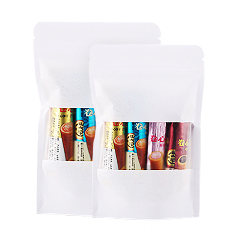 MX-007 100PCS 22x32+8CM Stand Up Food Packaging Bags White Kraft Paper Pouches (No FDA, BPA-Free)