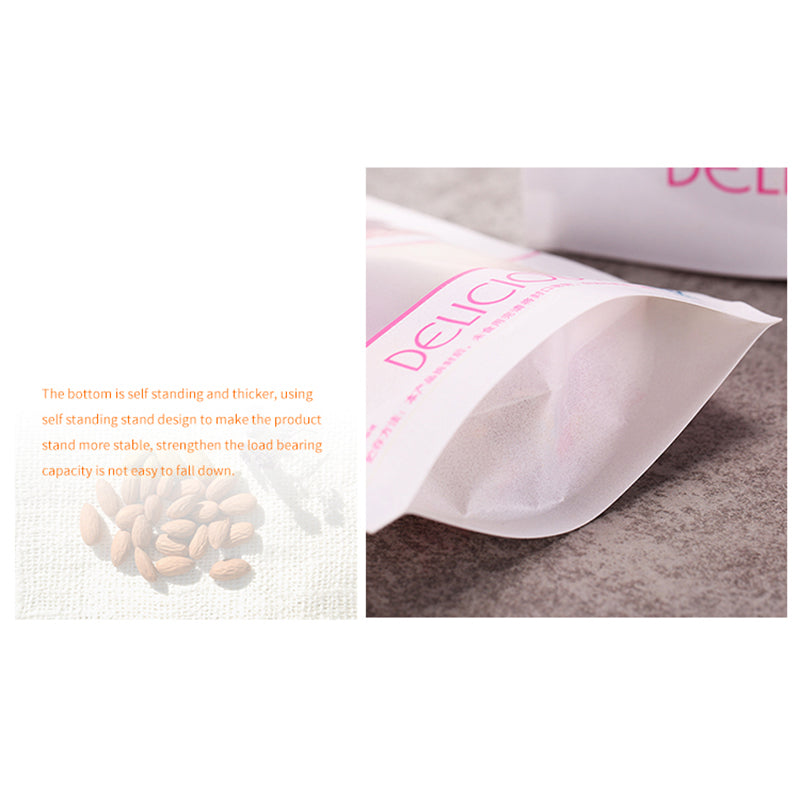 MX-007 100PCS 22x32+8CM Stand Up Food Packaging Bags White Kraft Paper Pouches (No FDA, BPA-Free)