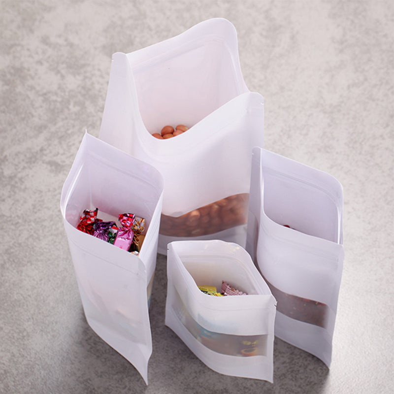 MX-007 100PCS Window Design 26C Thick White Kraft Paper Food Packaging Bags 17x24+8CM (No FDA, BPA-Free)