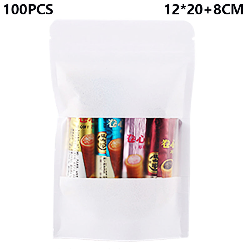 MX-007 100Pcs 12x20x8cm 26C Thick White Kraft Paper Food Packaging Bags (No FDA, BPA-Free)