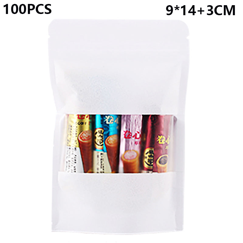 MX-007 100Pcs 9x14x3cm 26C Thick White Kraft Paper Sealing Bag Snack Candy Bags (No FDA, BPA-Free)