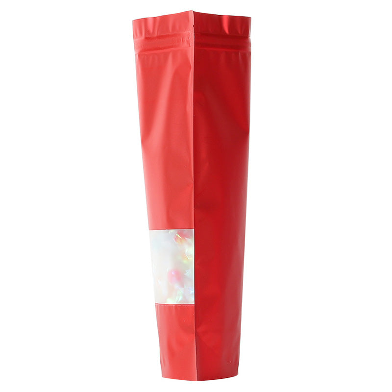 MX-104 100Pcs 10x15cm+3cm 20C Clear Window Food Bags Color Stand-Up Ziplock Storage Bag - Red