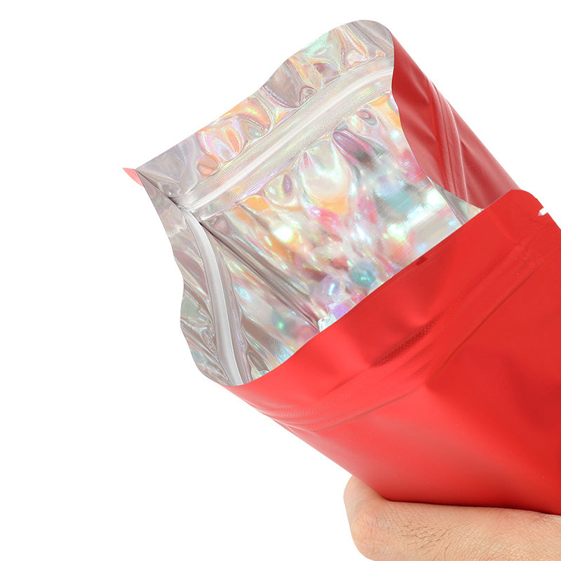 MX-104 100Pcs 10x15cm+3cm 20C Clear Window Food Bags Color Stand-Up Ziplock Storage Bag - Red