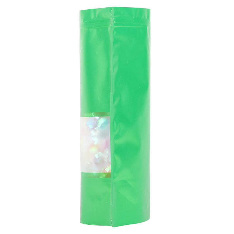 MX-104 100Pcs 10x15cm+3cm 20C Clear Window Food Bags Color Stand-Up Ziplock Storage Bag - Green