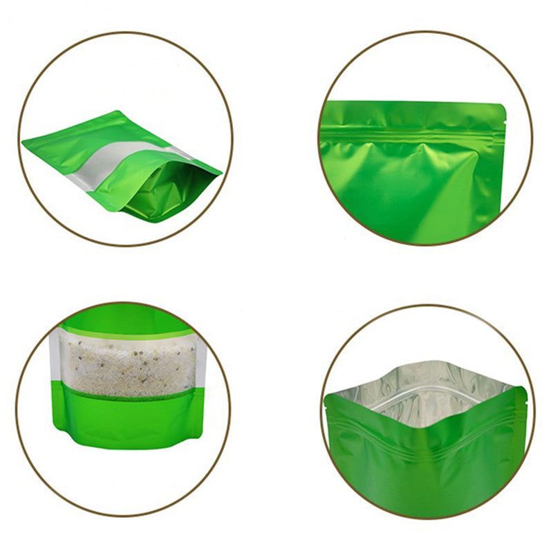 MX-104 100Pcs 10x15cm+3cm 20C Clear Window Food Bags Color Stand-Up Ziplock Storage Bag - Green