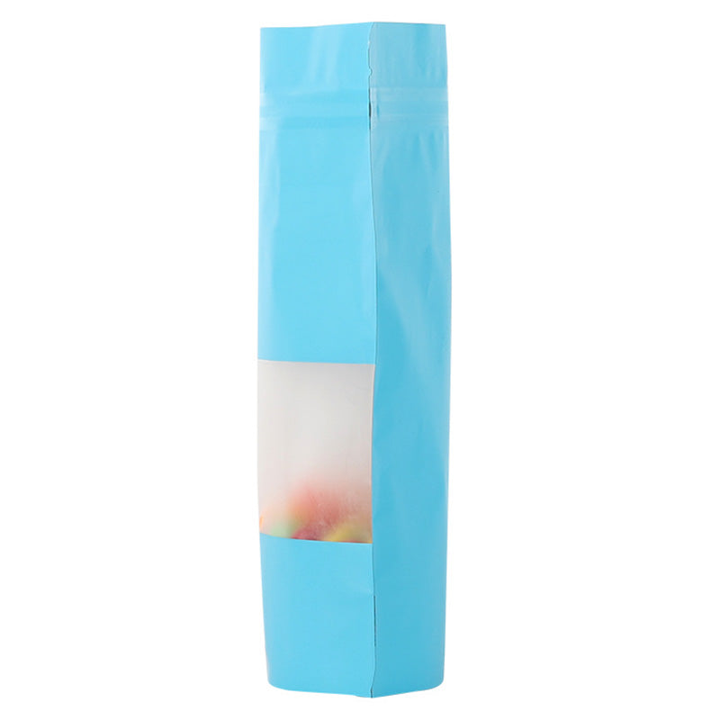 MX-104 100Pcs 10x15cm+3cm 20C Clear Window Food Bags Color Stand-Up Ziplock Storage Bag - Blue