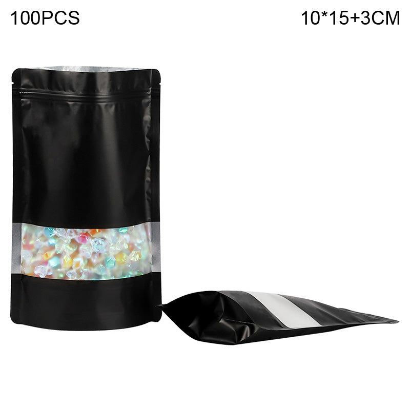 MX-104 100Pcs 10x15cm+3cm 20C Clear Window Food Bags Color Stand-Up Ziplock Storage Bag - Black