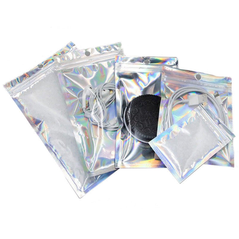 MX-101 100Pcs Laser Film Packaging Bags 11x18cm 14C Resealable Data Cable Package Pack Bags