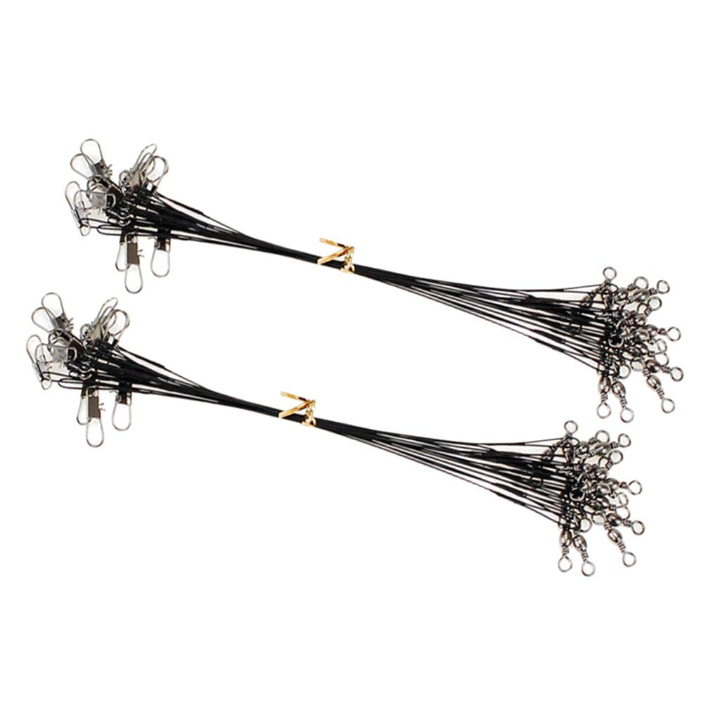 3x20pcs Fishing Wire Leaders with Safety Snaps and Barrel Swivels Black 20cm