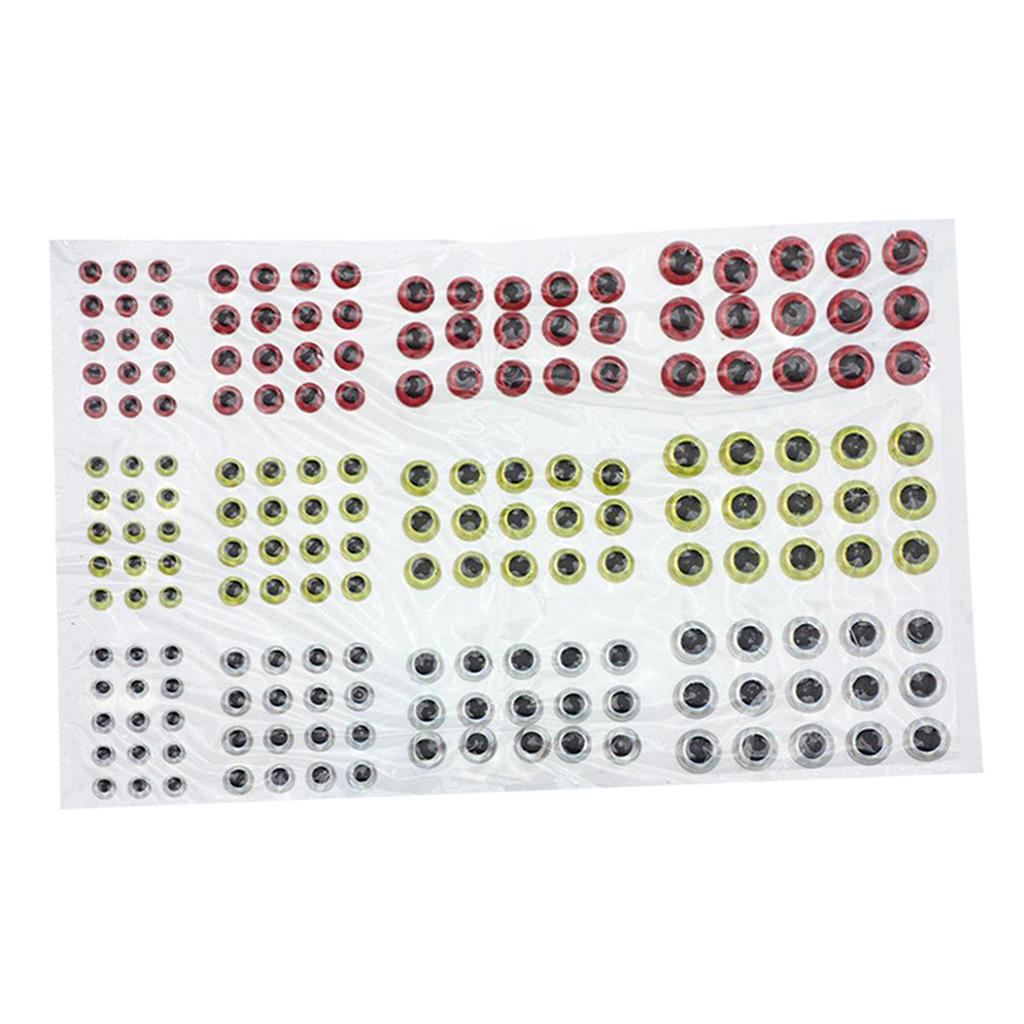 6x183pcs Fishing Lure Eyes 3D Holographic Eyes Fly Tying Jigs Crafts DIY Red Yellow Silvery