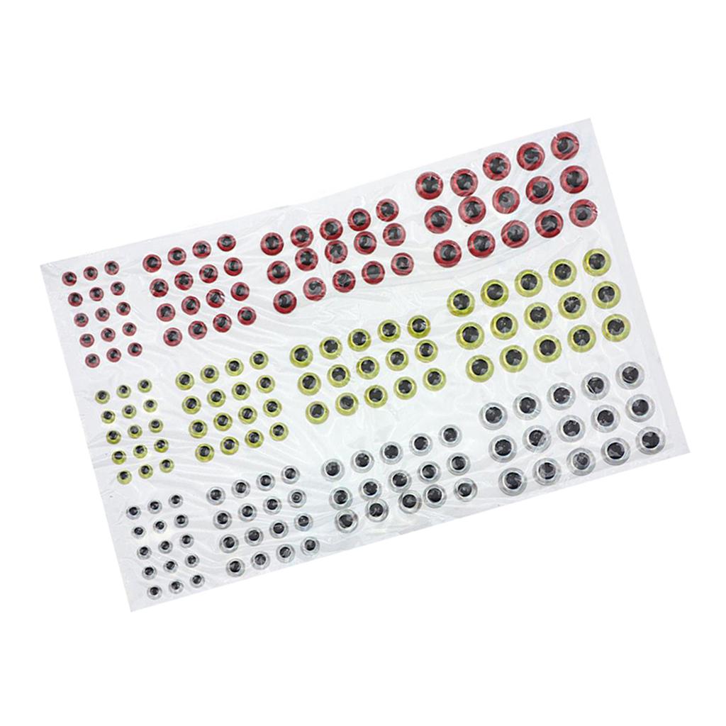 6x183pcs Fishing Lure Eyes 3D Holographic Eyes Fly Tying Jigs Crafts DIY Red Yellow Silvery