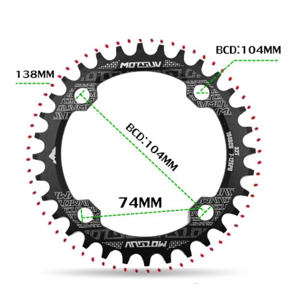 104BCD Round Narrow Wide 30-38T Chainring MTB Bike Chain Wheel Black  32T