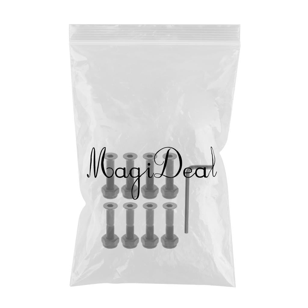 5x8x Longboard Skateboard Wheel Repair Hardware Screws with Wrench 1'' Black