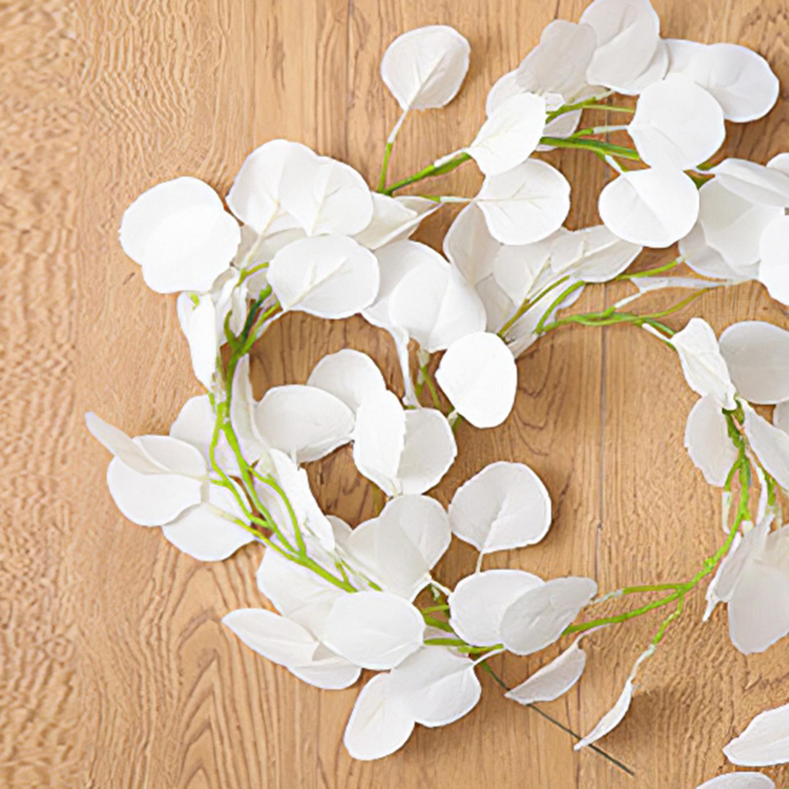Artificial Eucalyptus Leaves Vines Wall Hanging Plant Round Milky White
