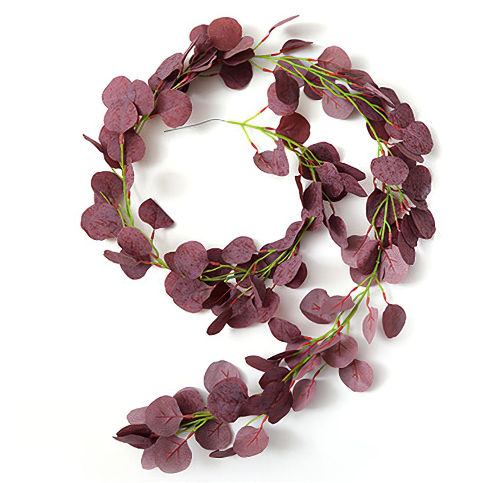 Artificial Eucalyptus Leaves Vines Wall Hanging Plant Round Dark Red