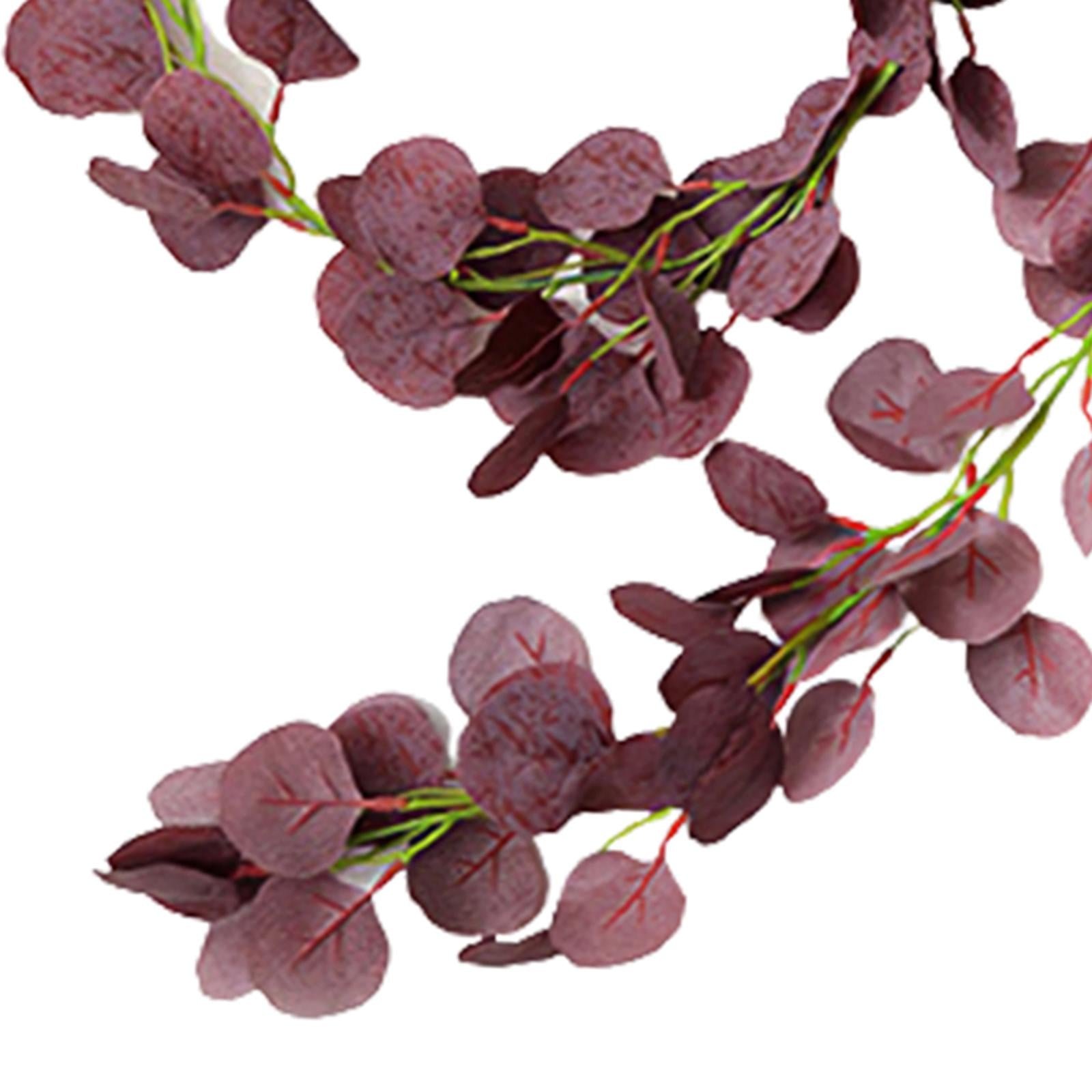 Artificial Eucalyptus Leaves Vines Wall Hanging Plant Round Dark Red
