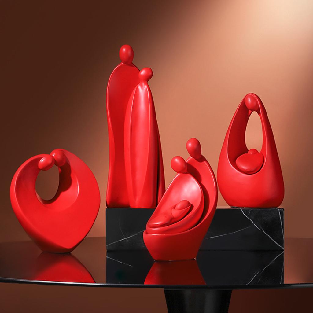 Abstract Human Family Sculpture Ornament Statue Decoration Adornment Red_D