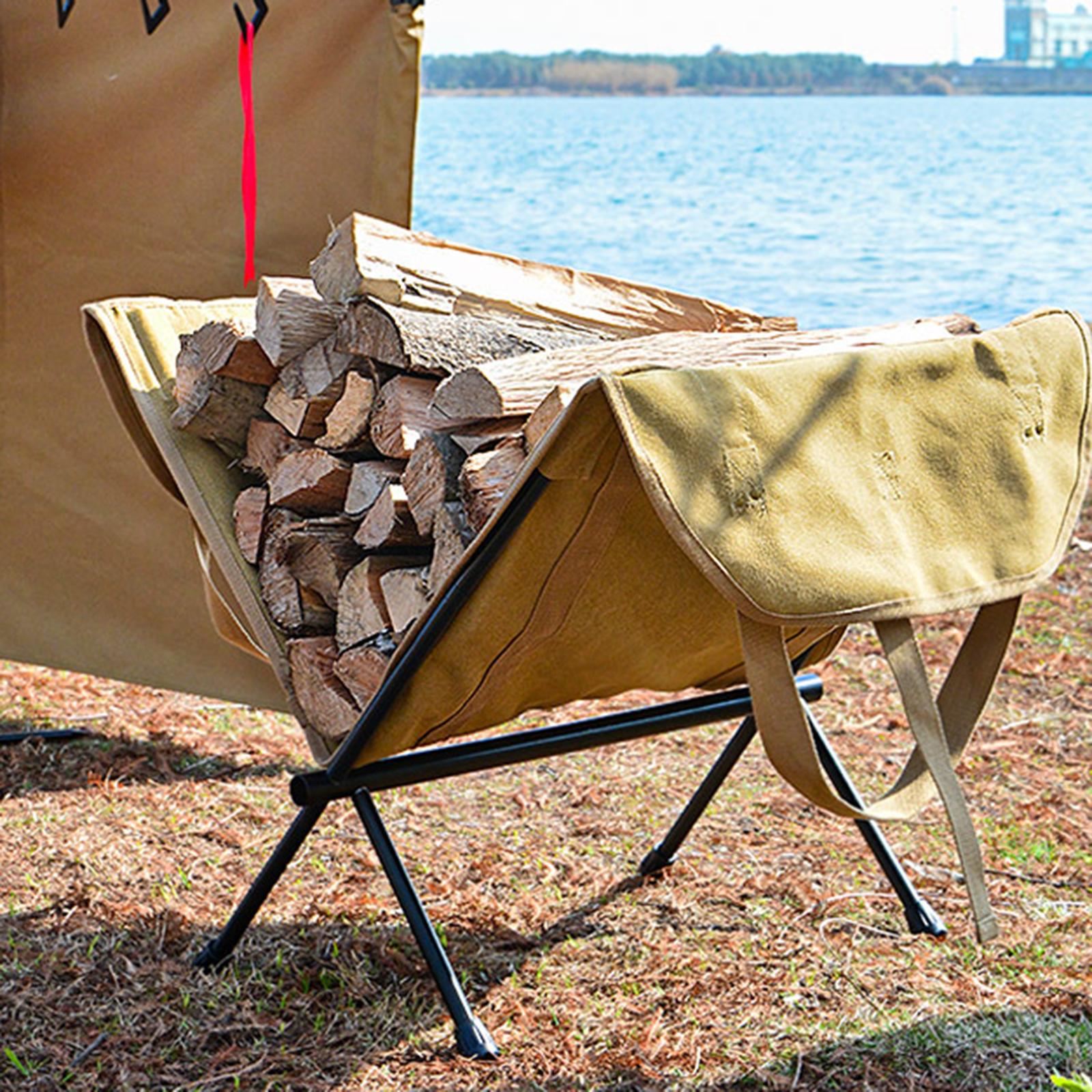 Canvas Firewood Log Carrier Storage Tote Bag Holders for Camping Khaki