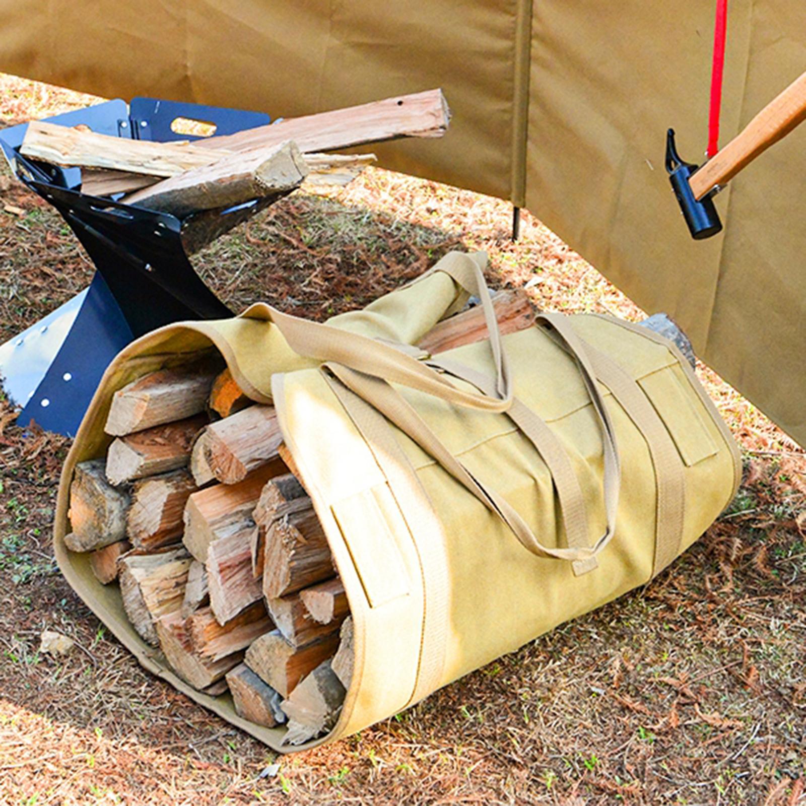 Canvas Firewood Log Carrier Storage Tote Bag Holders for Camping Khaki