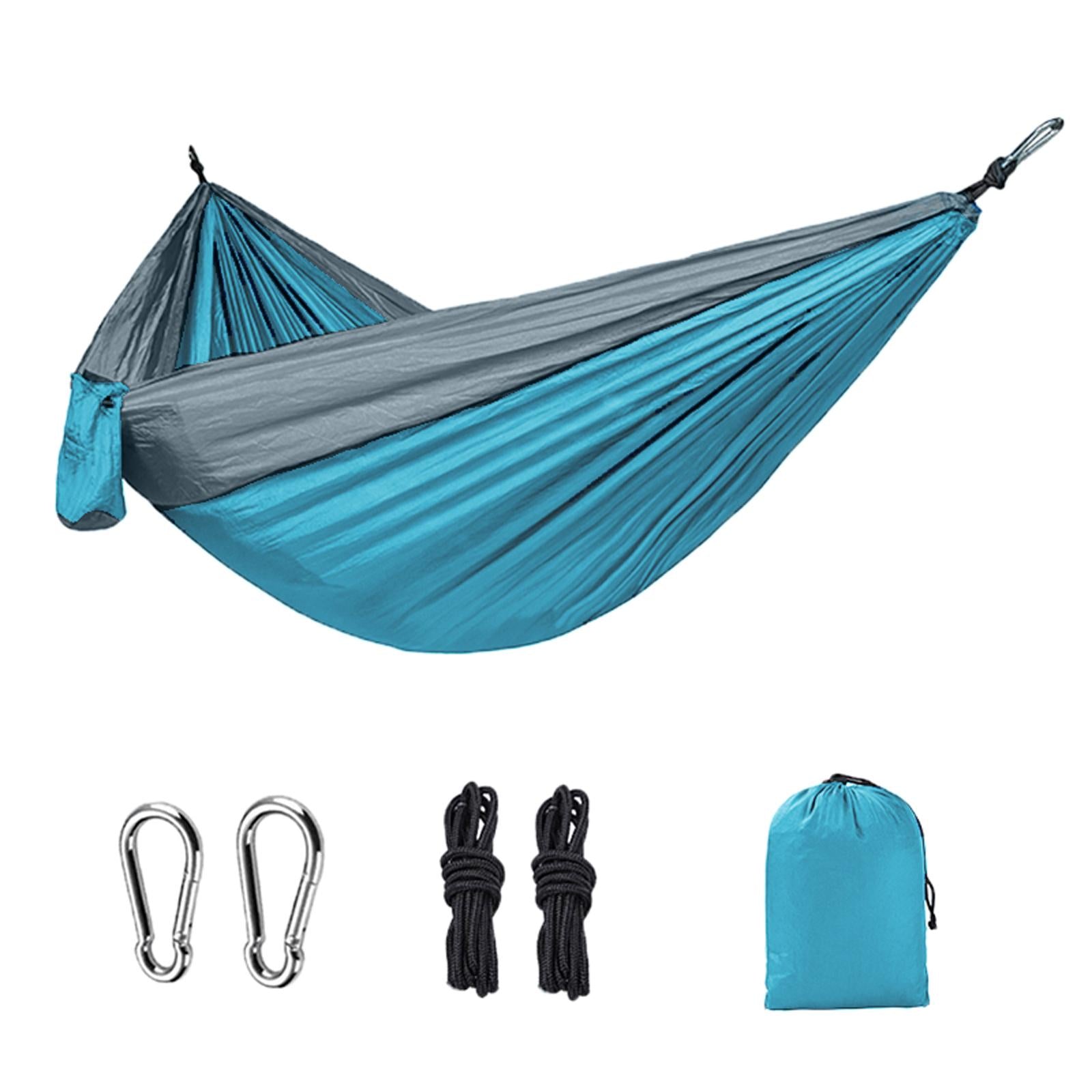 Camping Double Hammock Outdoor Hanging Swing Nylon Chair Bed Light blue