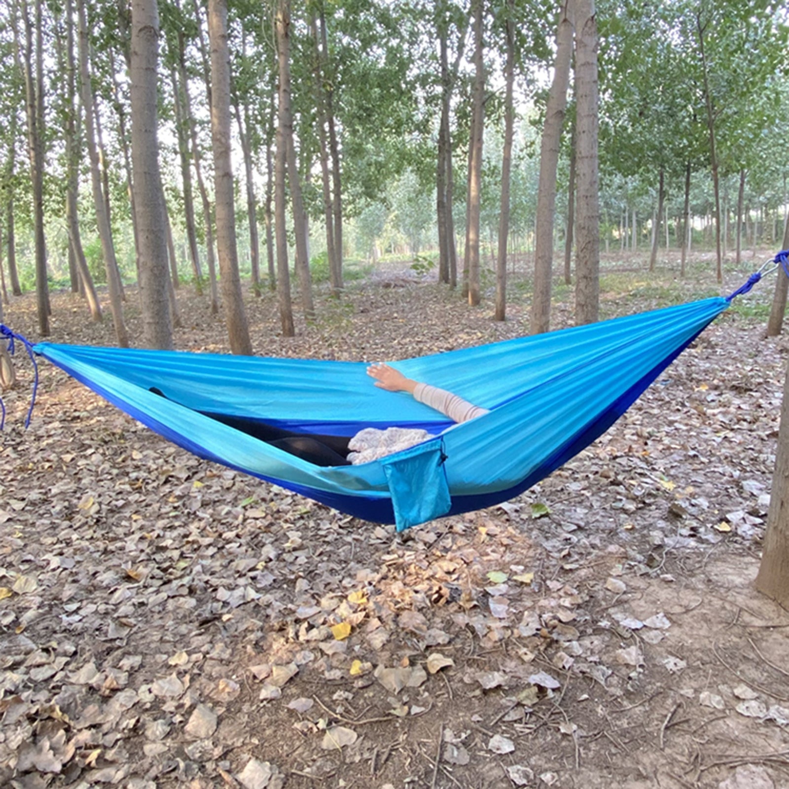 Camping Double Hammock Outdoor Hanging Swing Nylon Chair Bed Dark blue 2