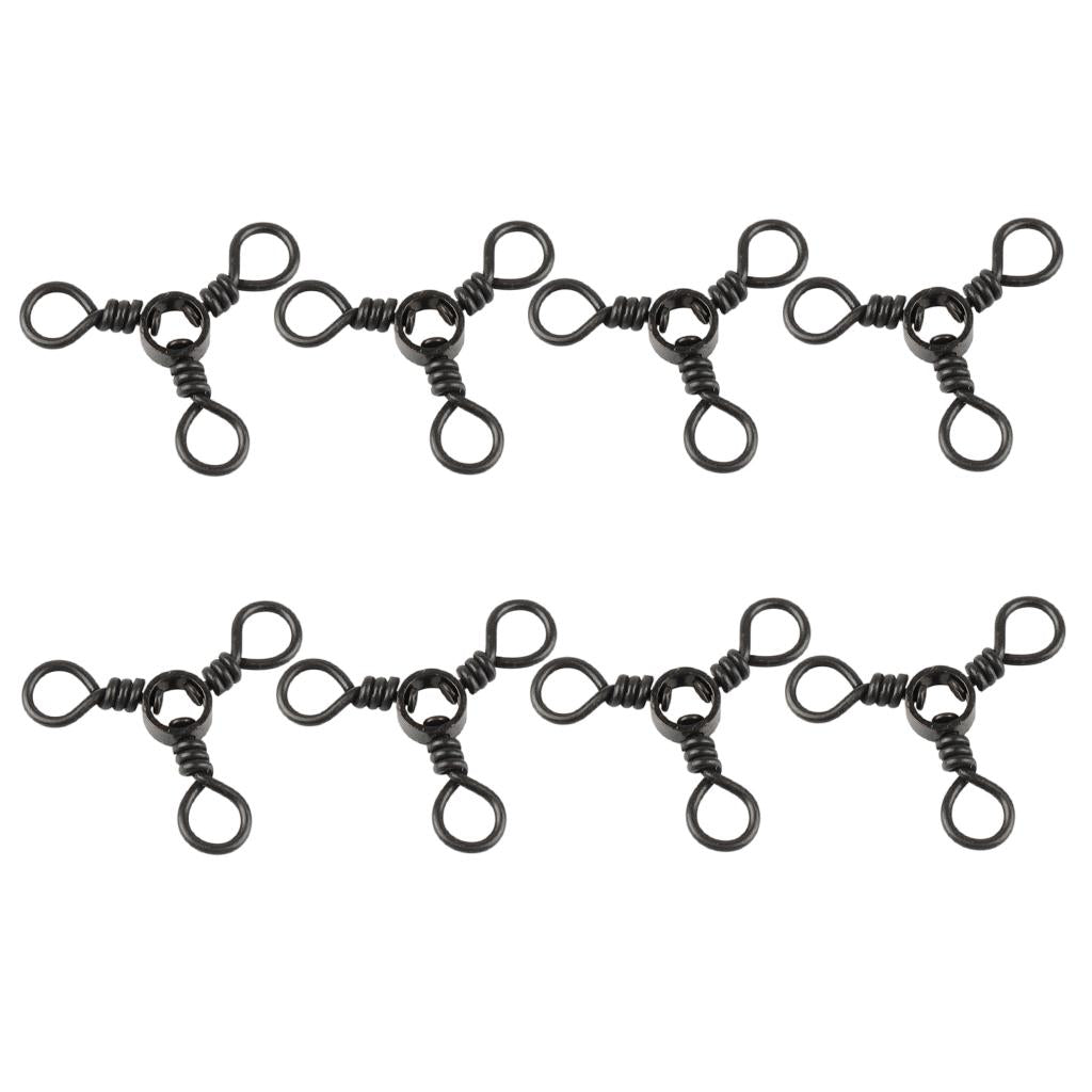 2x6/8/10pcs 3 Way Rolling Barrel Swivels Solid Rig Ring Fishing Line Connector B
