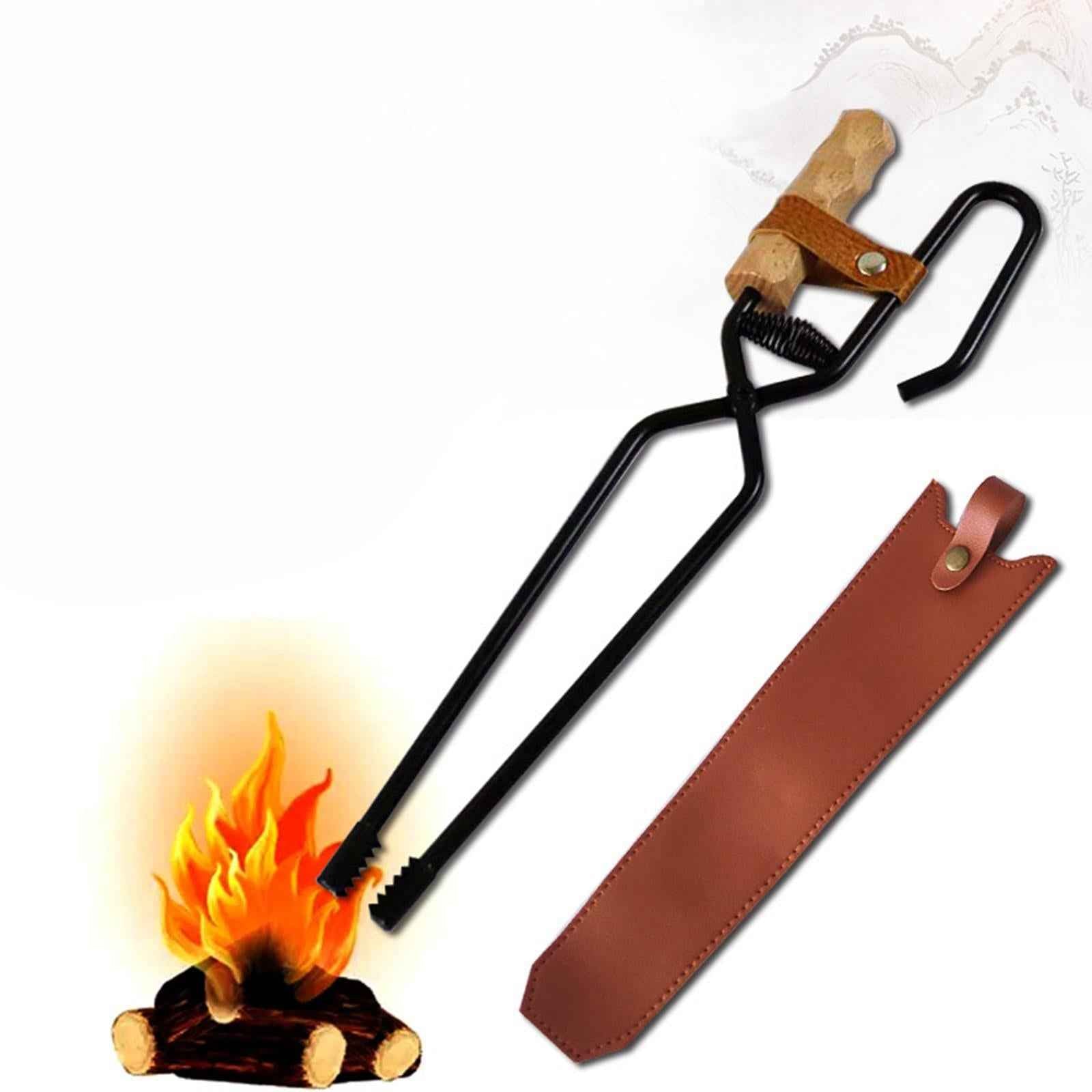 Fireplace Tongs Fire Place Picnic Heat Insulation Outdoor Fire Tongs leather case