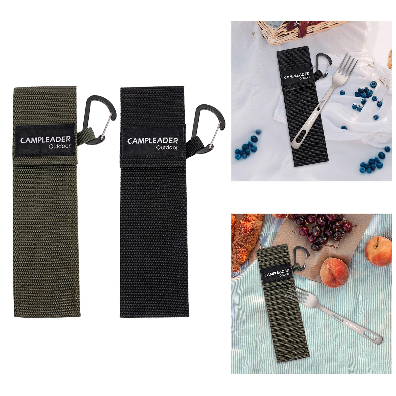 2xPicnic Tableware Storage Bag Reusable with Carabiner Lightweight Portable Green