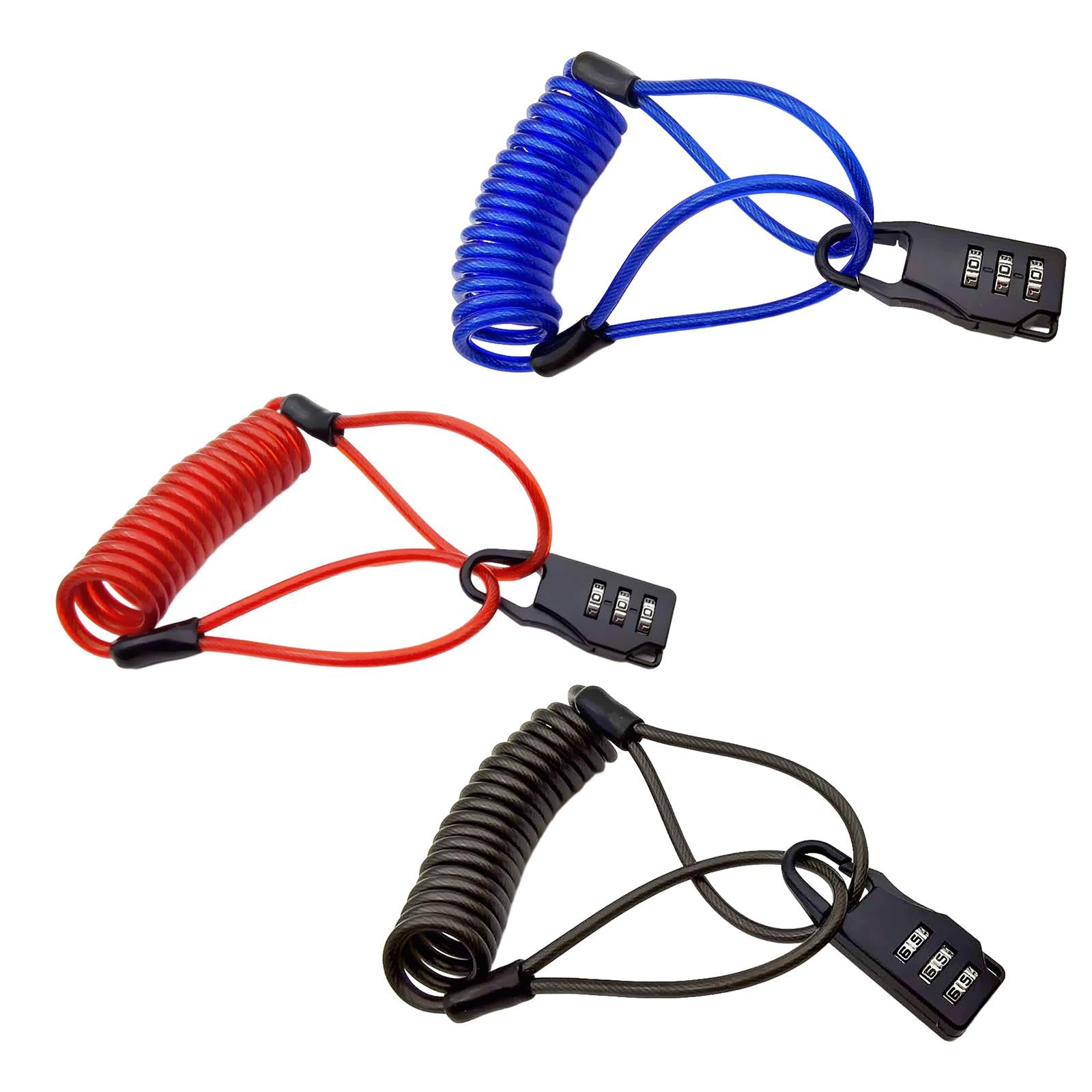 3xCombination Lock with Cable Portable Security Cable for Bike Gate Gym Locker Black