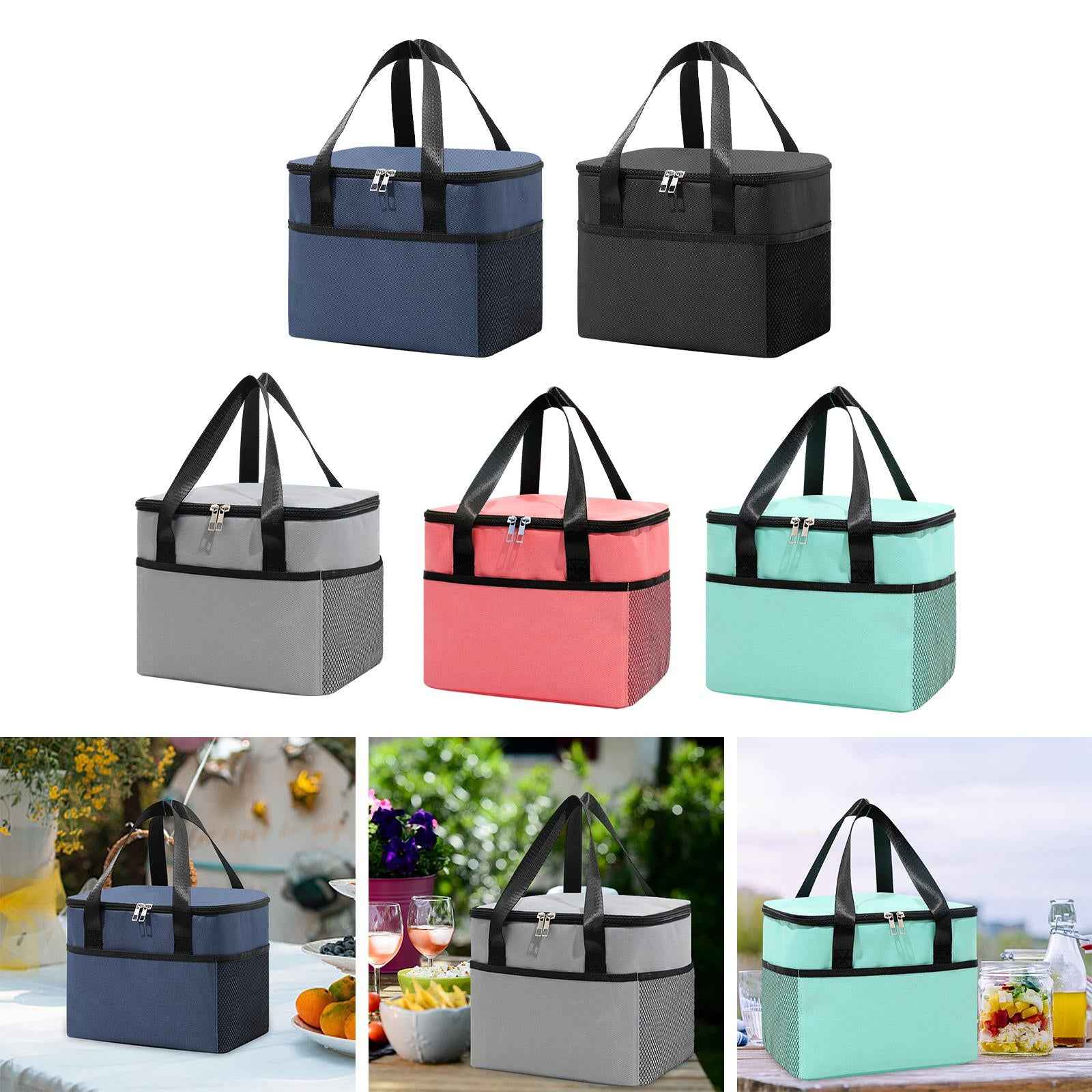 Large Insulated Cooler Bag Cookware Bag Case Container for Camping Work navy blue