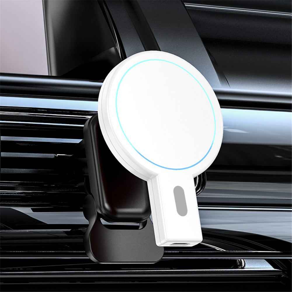 JJT-973 Air Outlet Clip Portable 15W Fast Charging Car Magnetic Wireless Charger - White