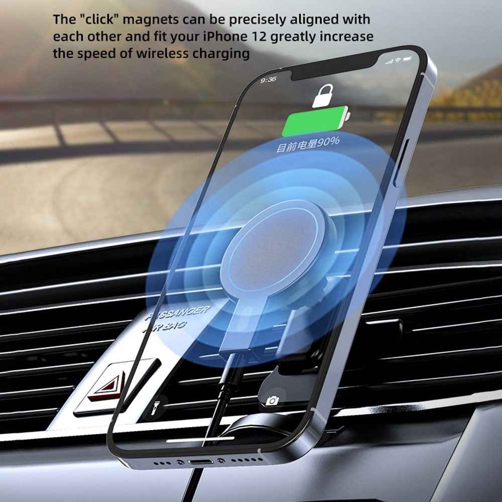 JJT-973 Air Outlet Clip Portable 15W Fast Charging Car Magnetic Wireless Charger - White