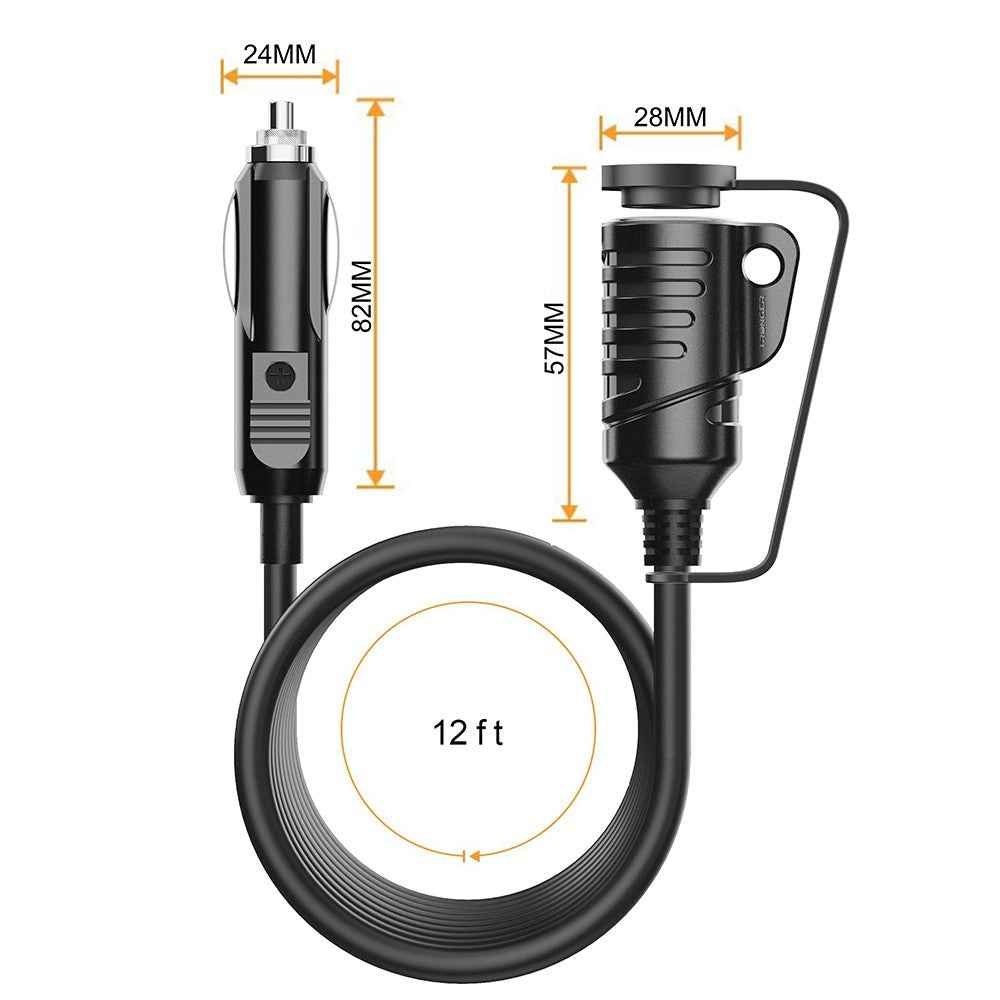 TR-29 3.6m 12V / 24V Car Cigarette Lighter Extension Cord Male Plug to Female Socket 16AWG Extender Cable with 15A Fuse