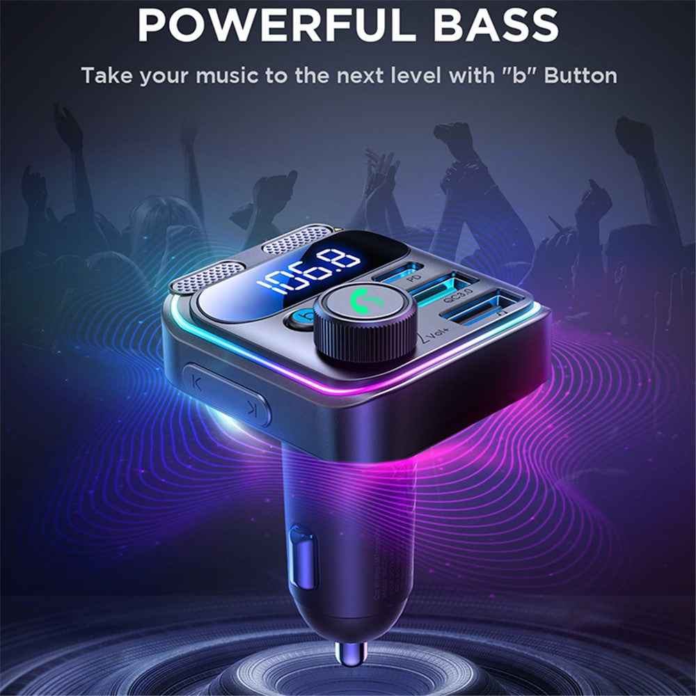 JOYROOM JR-CCB01 Dual Microphone Bluetooth-compatible Hands-free Call Music Player 48W Car Fast Charger FM Transmitter