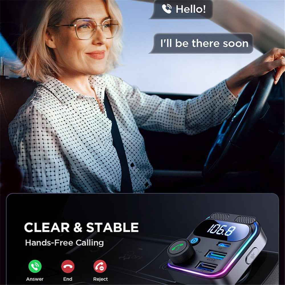 JOYROOM JR-CCB01 Dual Microphone Bluetooth-compatible Hands-free Call Music Player 48W Car Fast Charger FM Transmitter