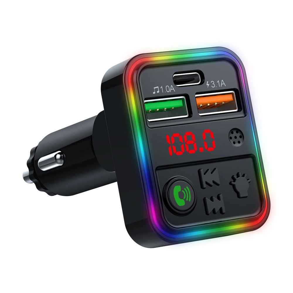 P18 Cigarette Lighter Bluetooth-compatible Car MP3 Music Player Hands-Free Calling Car Audio Device with 2USB, Type-C Port
