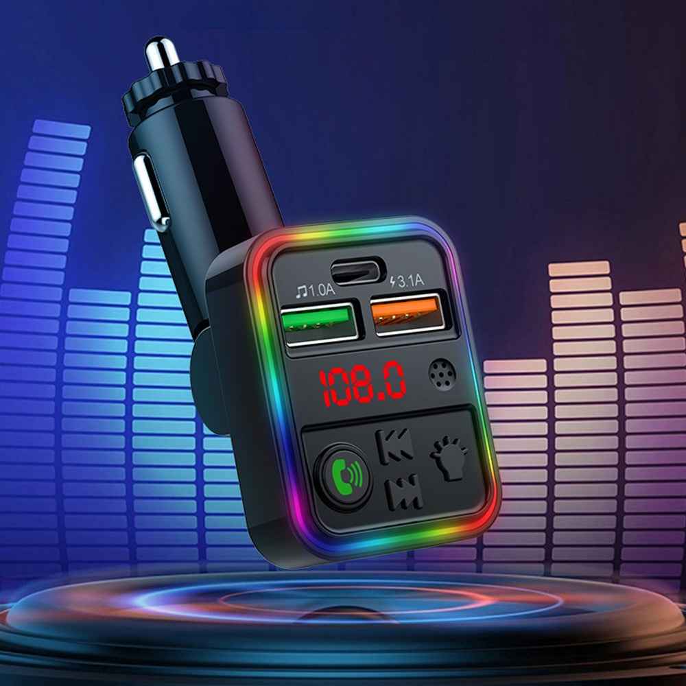 P18 Cigarette Lighter Bluetooth-compatible Car MP3 Music Player Hands-Free Calling Car Audio Device with 2USB, Type-C Port