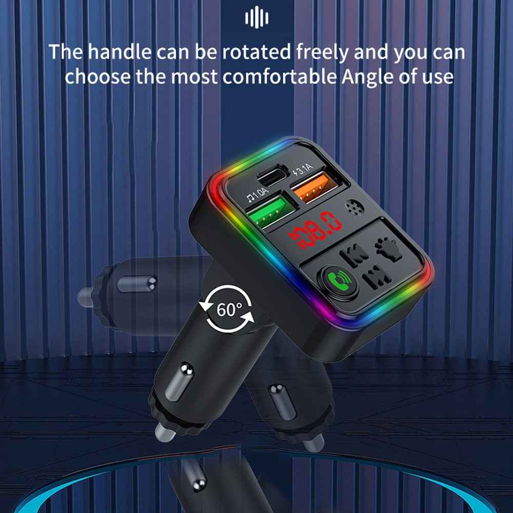 P18 Cigarette Lighter Bluetooth-compatible Car MP3 Music Player Hands-Free Calling Car Audio Device with 2USB, Type-C Port