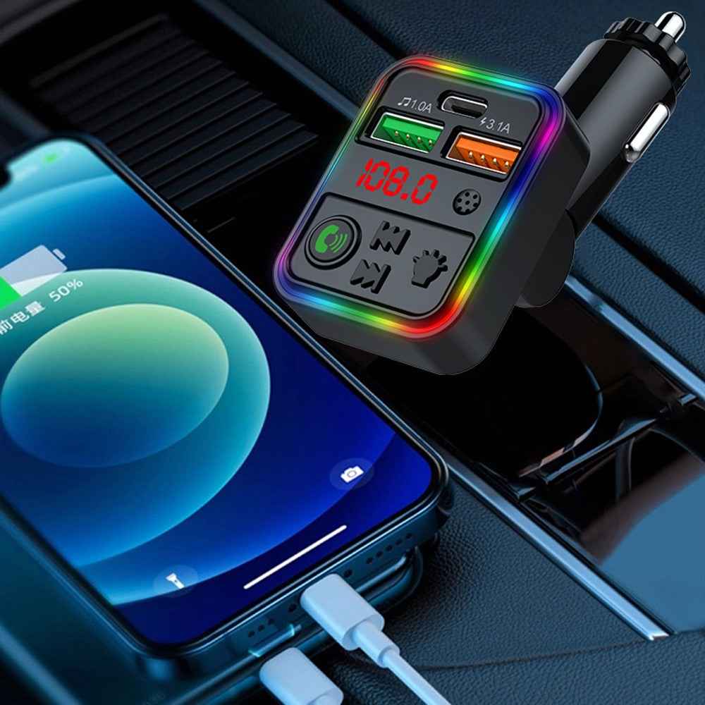 P18 Cigarette Lighter Bluetooth-compatible Car MP3 Music Player Hands-Free Calling Car Audio Device with 2USB, Type-C Port
